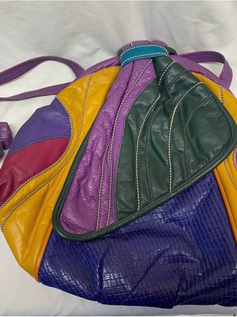 Vintage 1980s Colorblock Crossbody handbag - Purple, Yellow, Green, retro
